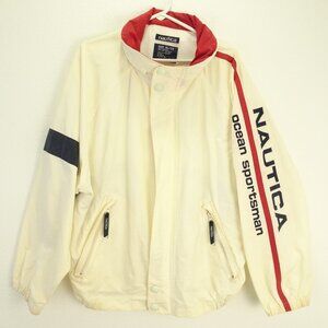 Nautica Men's Vintage 90s Windbreaker Jacket Ocean Sportsman Ivory XL